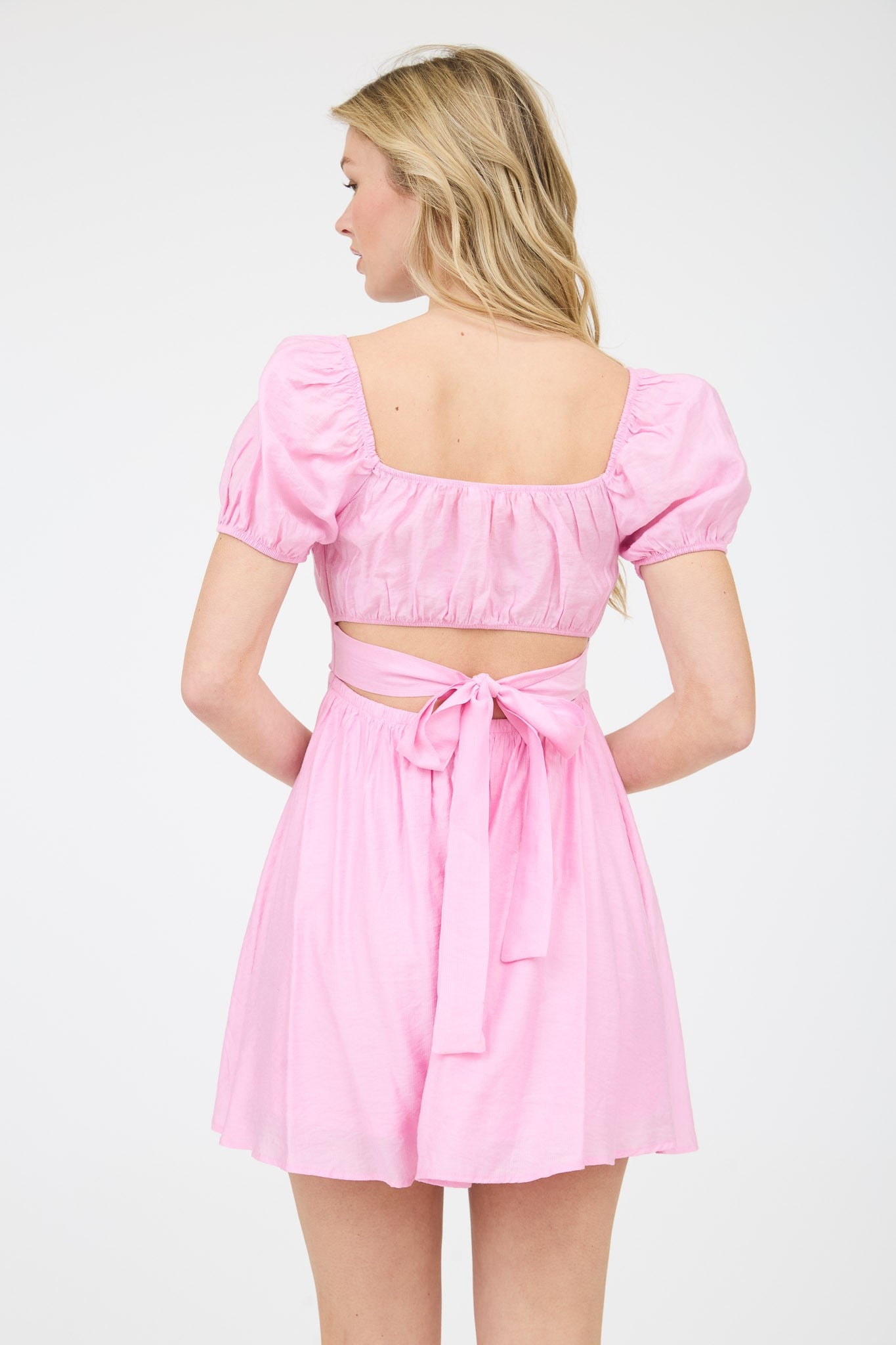 Corset Detail Back Tie Puff Sleeve Mini Dress