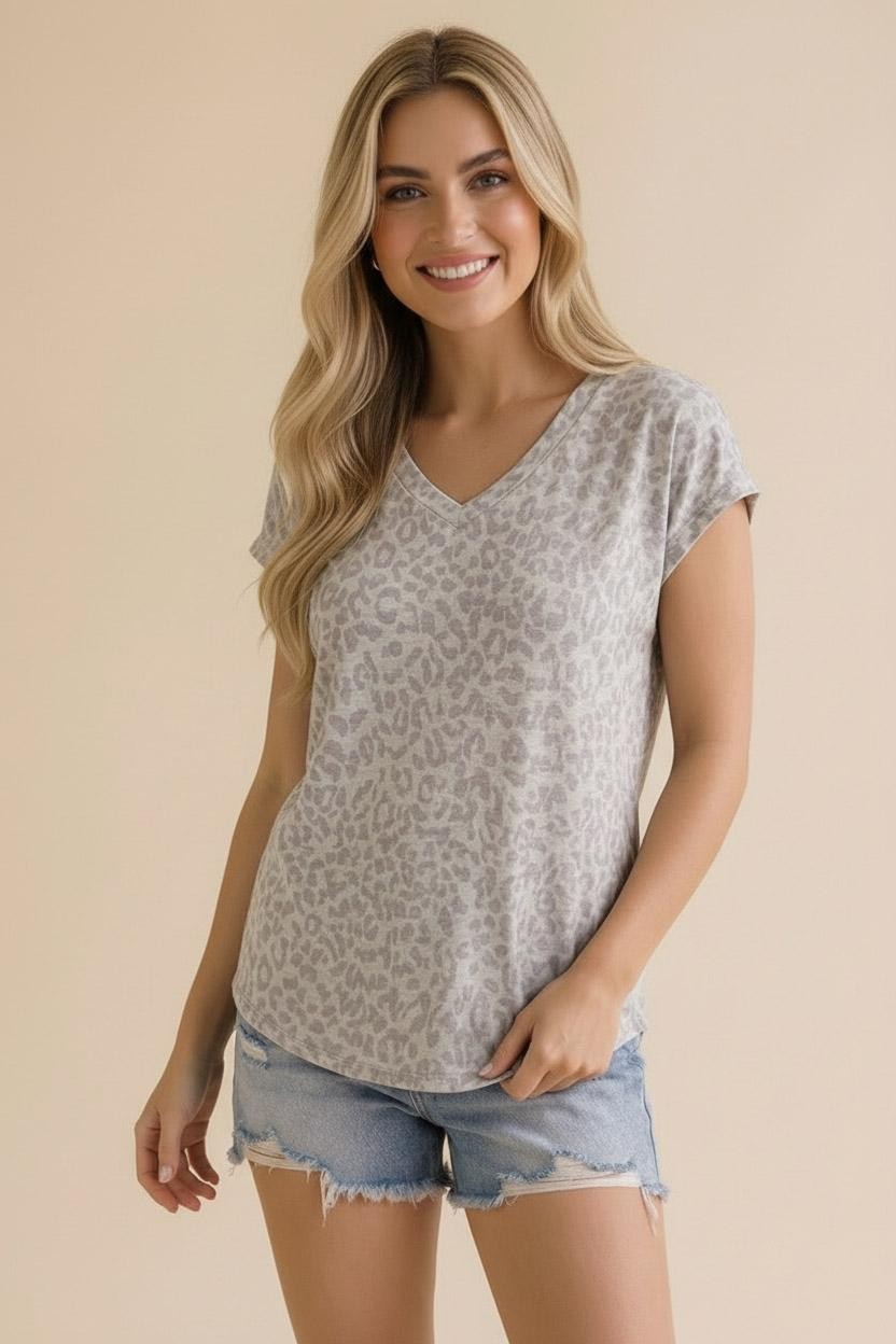 Silver V Neck Drop Shoulder Top