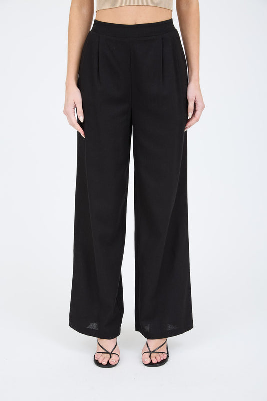 High Waist Front Pleat Linen Pants