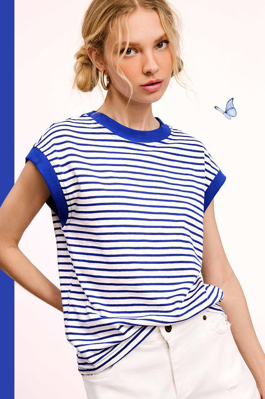 Nautical Cap Sleeve Striped Top