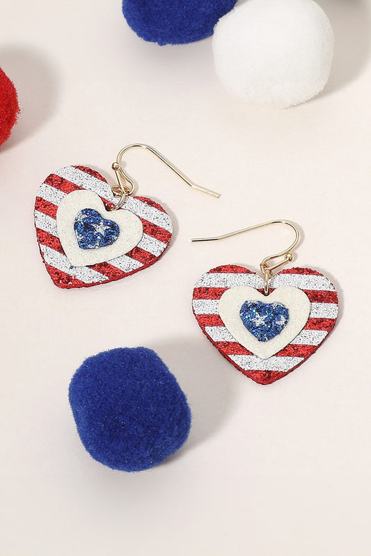 Glittered Usa Flag Heart Earrings