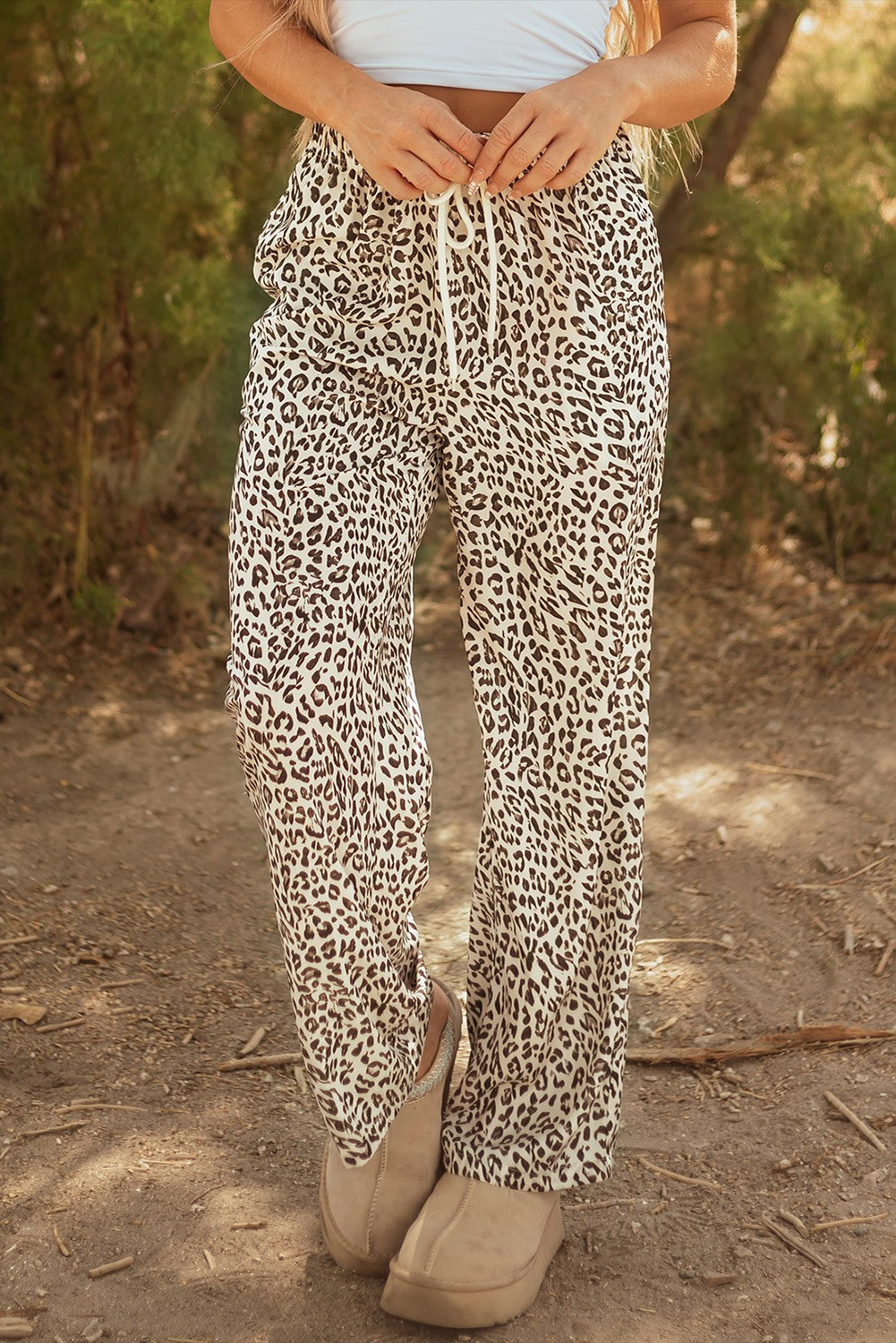 Western Leopard Print Drawstring Pants