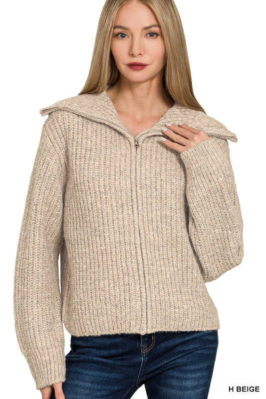 High Neck Full Zip Sweater
