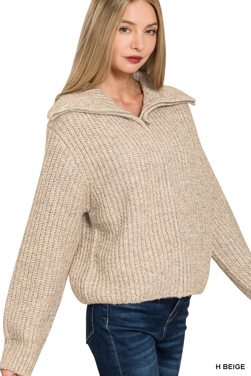High Neck Full Zip Sweater