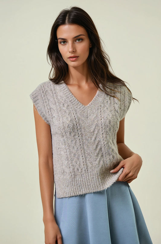 Cable Knit V-Neck Vest