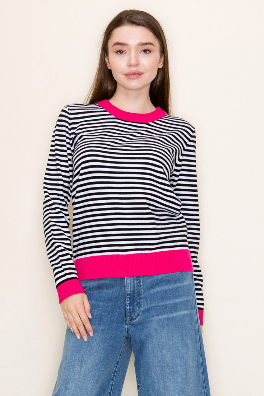 Long Sleeve Striped Knit Top