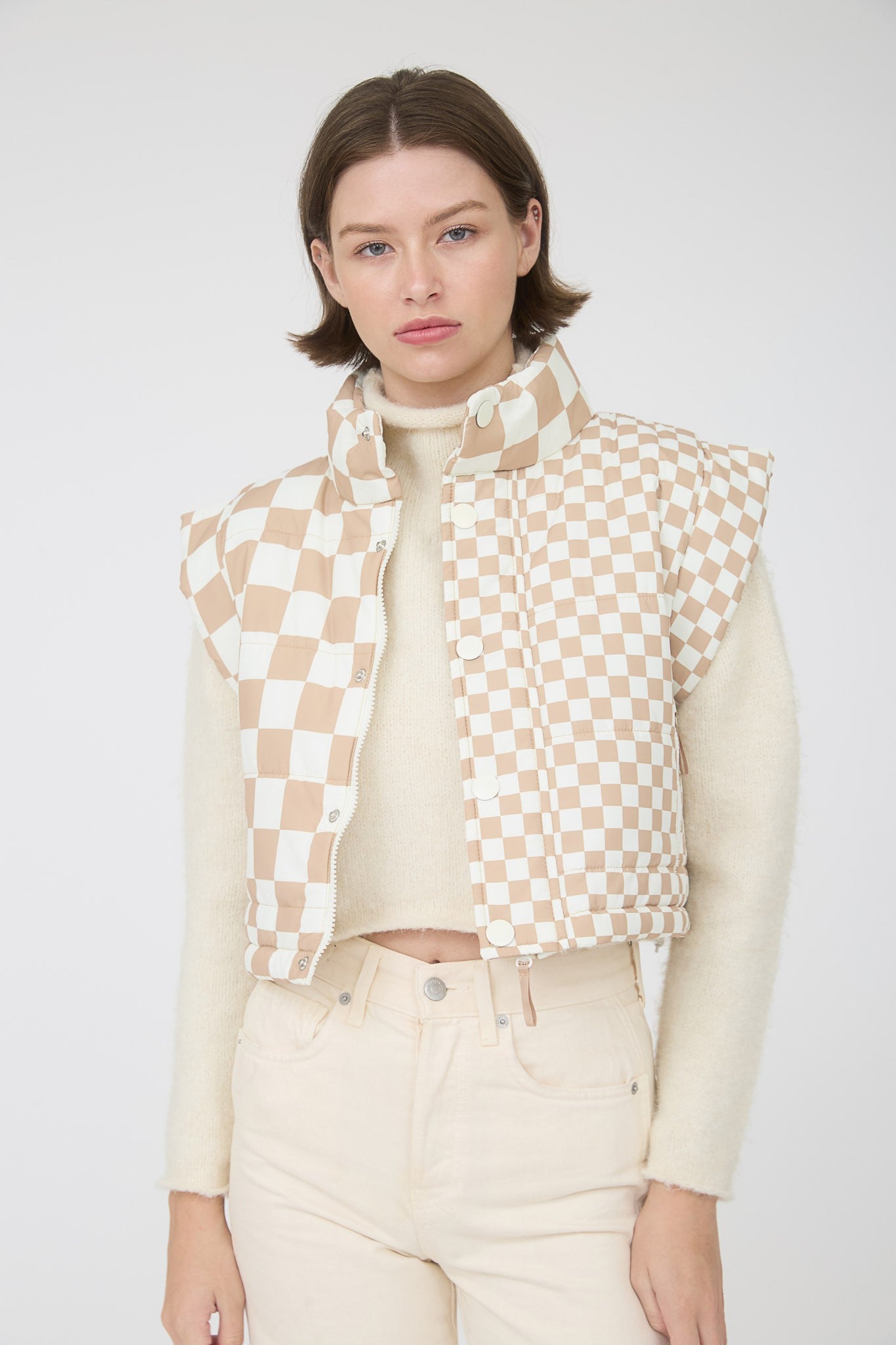 Checked Zip Up Puffer Vest