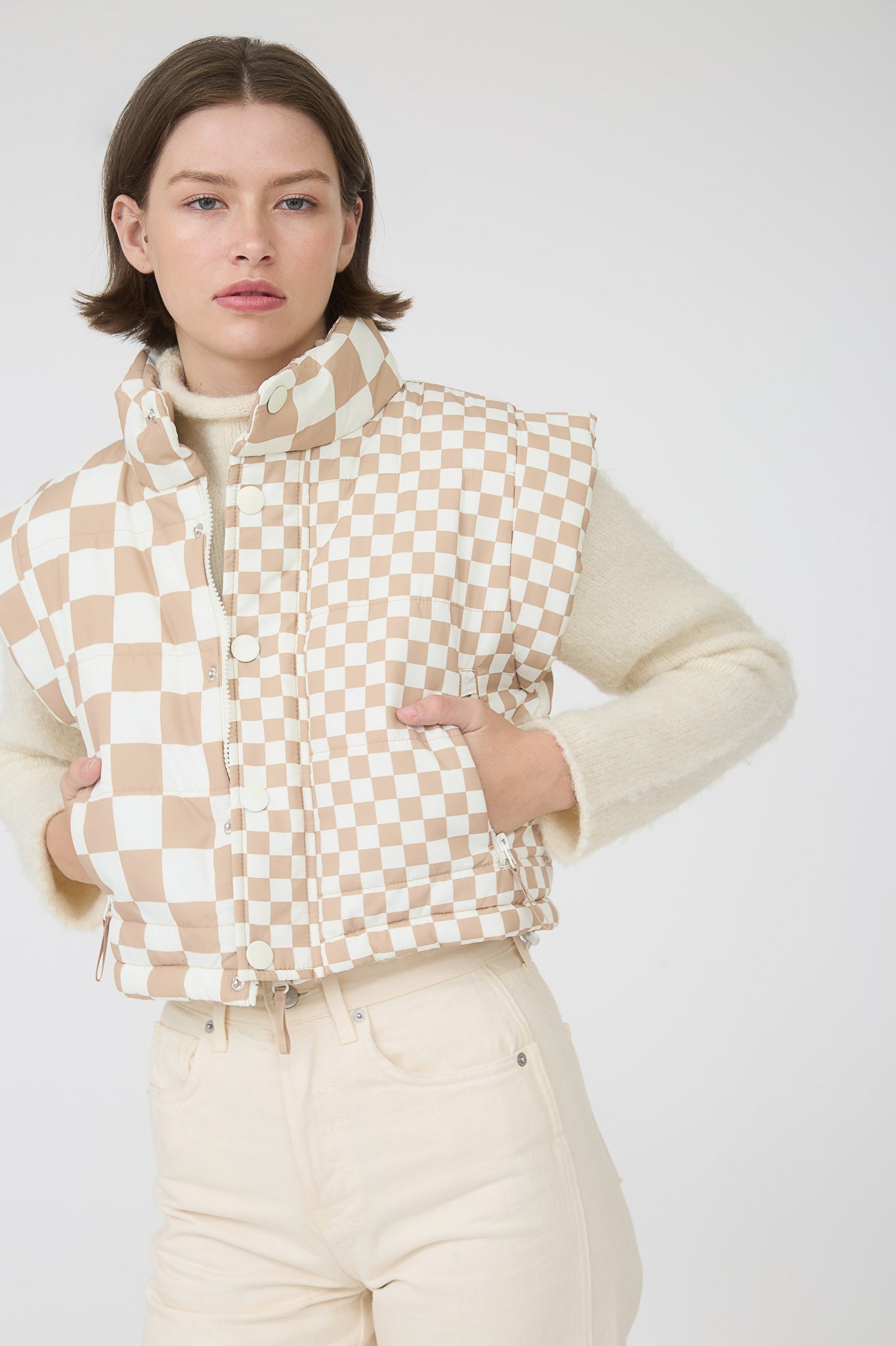 Checked Zip Up Puffer Vest