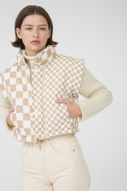 Checked Zip Up Puffer Vest