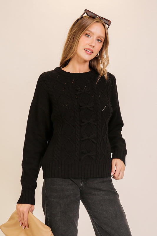 Christmas Cable Knit Bow Detail Sweater