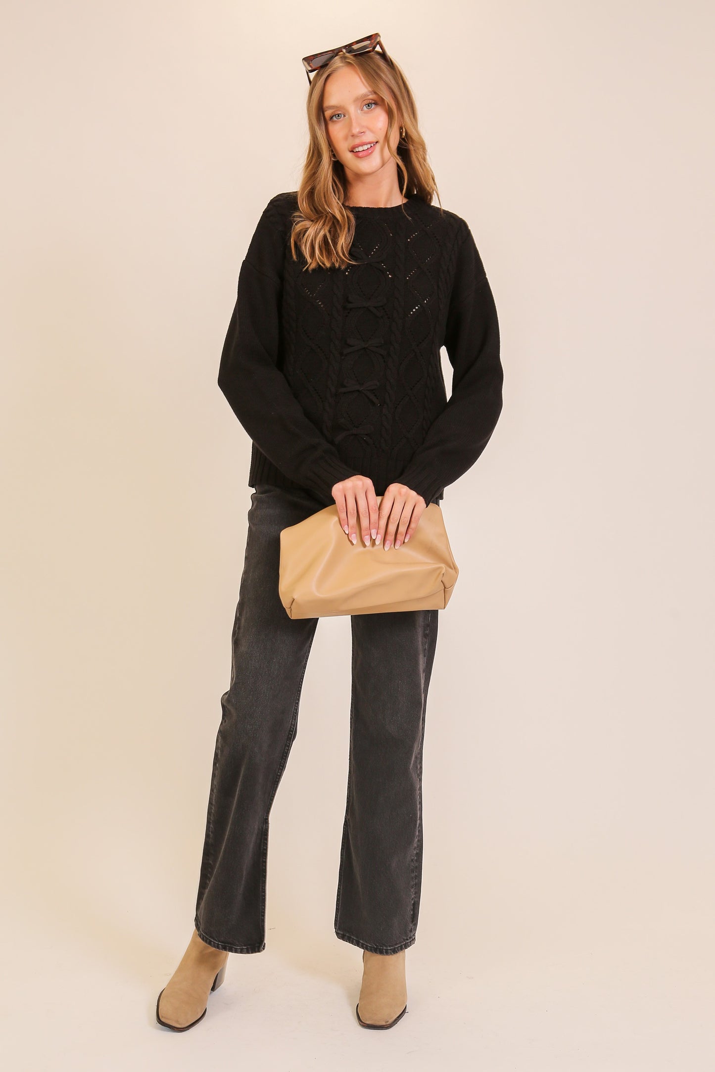 Christmas Cable Knit Bow Detail Sweater