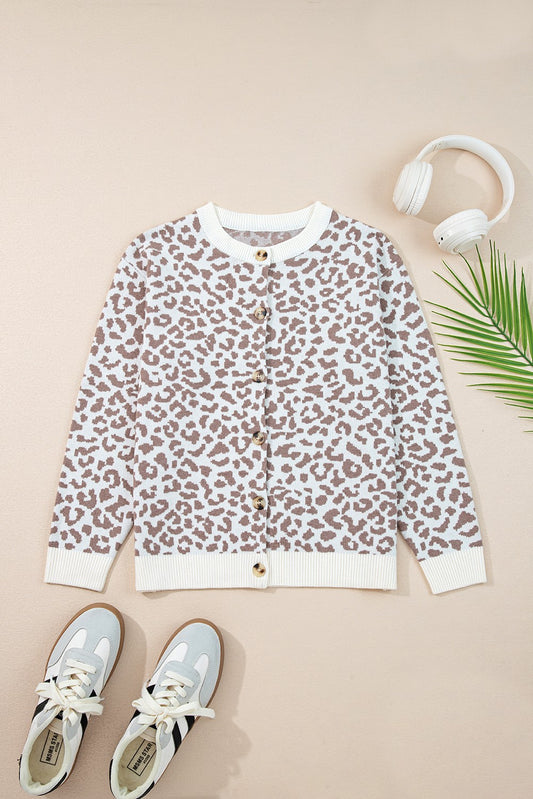 leopard button down sweater