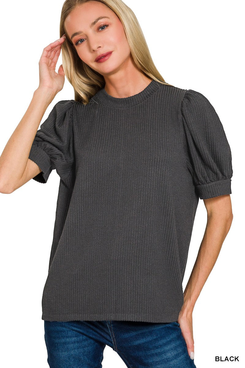 Rib Puff Sleeve Top