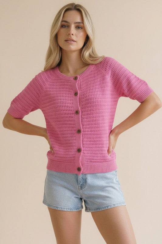 Raglan Button Down Sweater Top