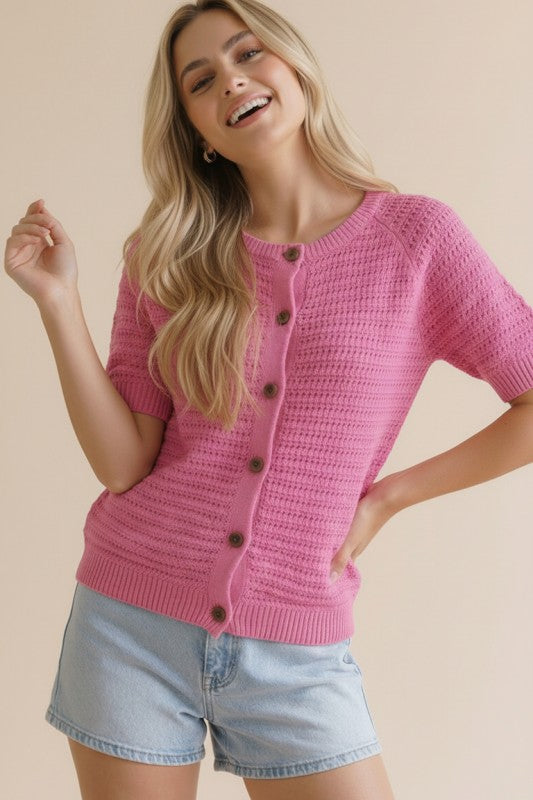Raglan Button Down Sweater Top