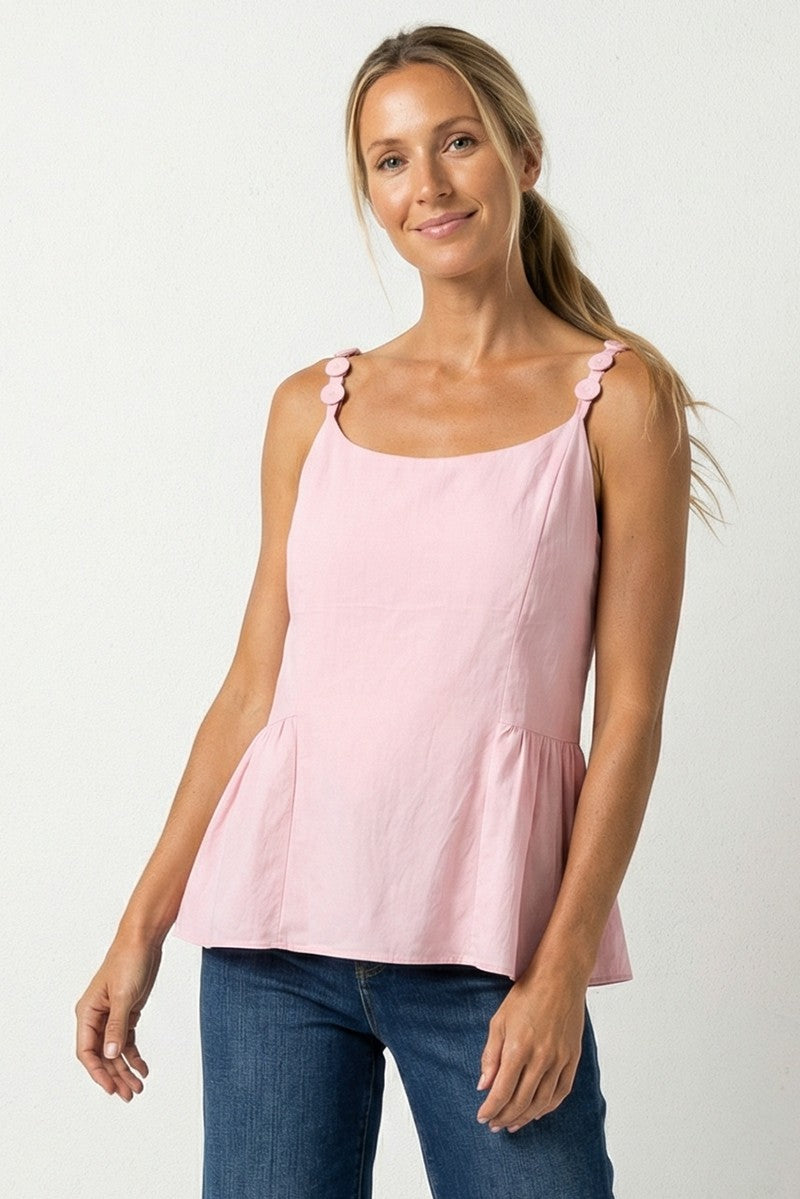 Button Detail Ruffle Tank Top