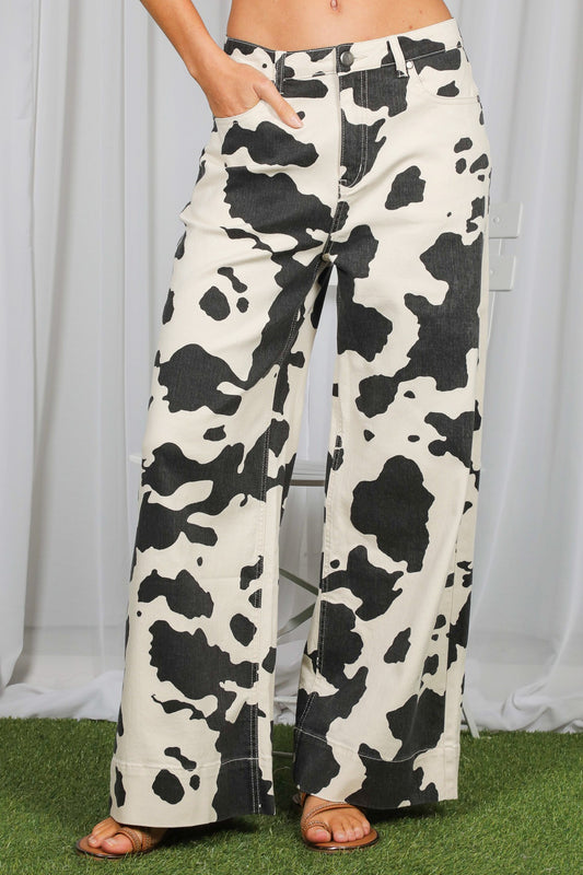 Straight Leg Cow Print Jeans