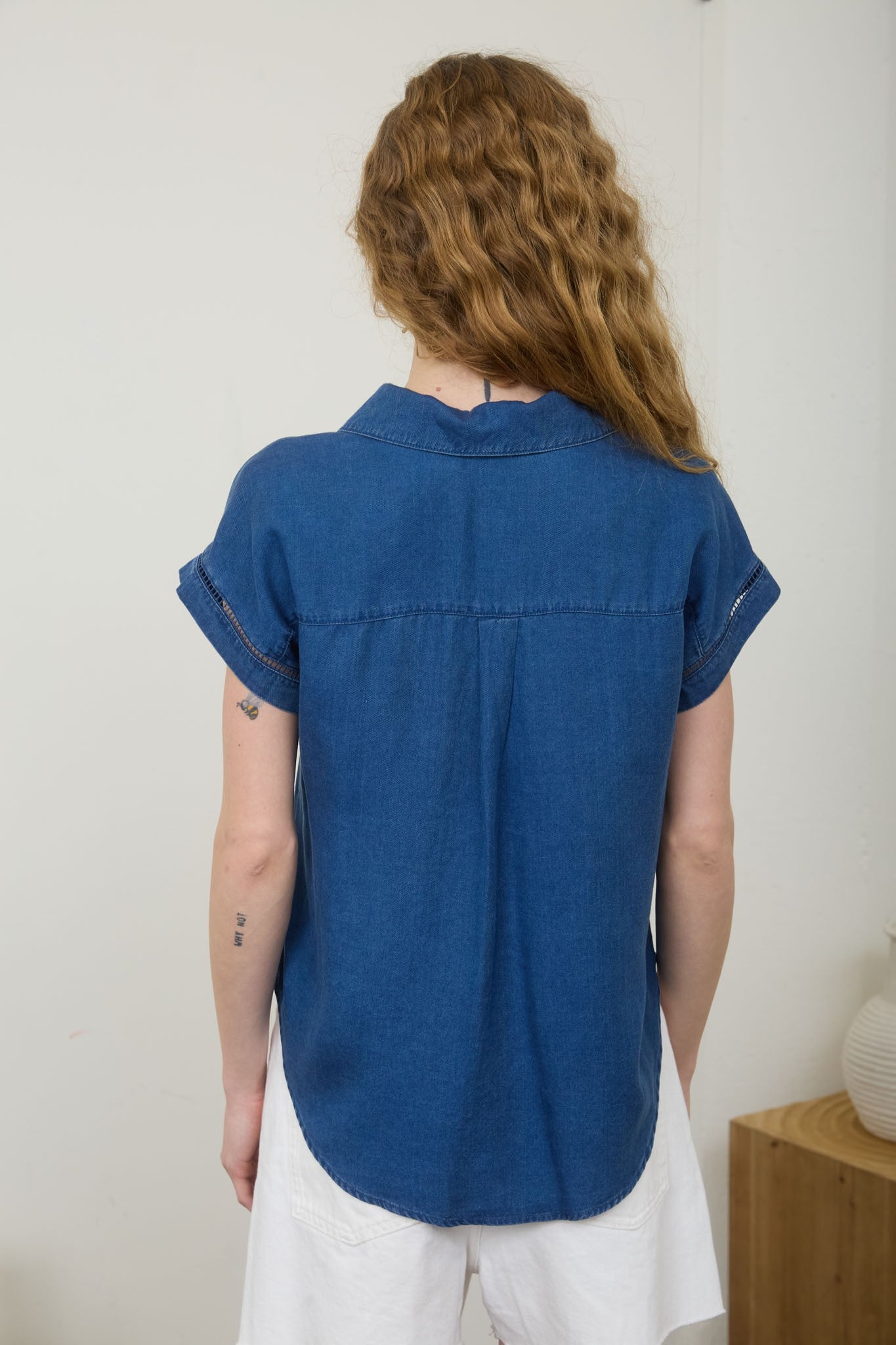 Collard V Neck Denim Shirt