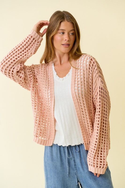Soft Peach crochet knit cardigan
