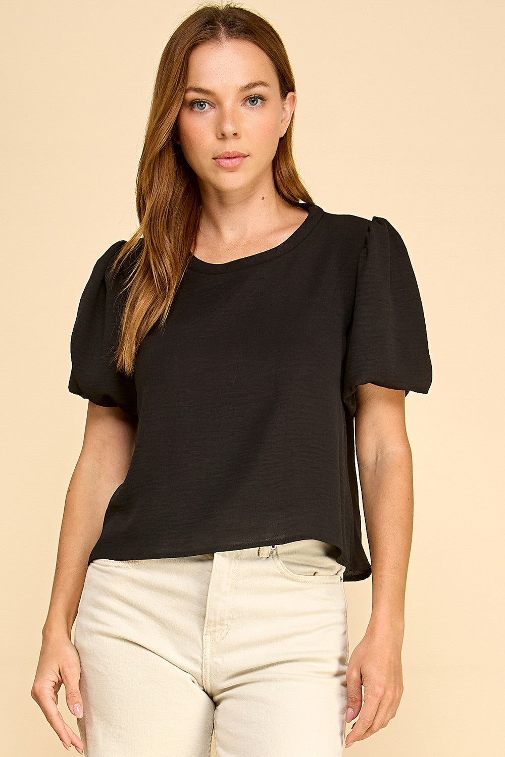 Solid Puffed Sleeves Top
