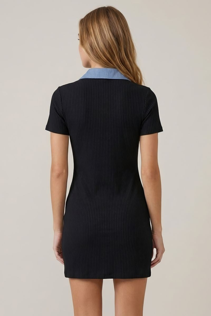 Denim Rib Fitted Mini Dress