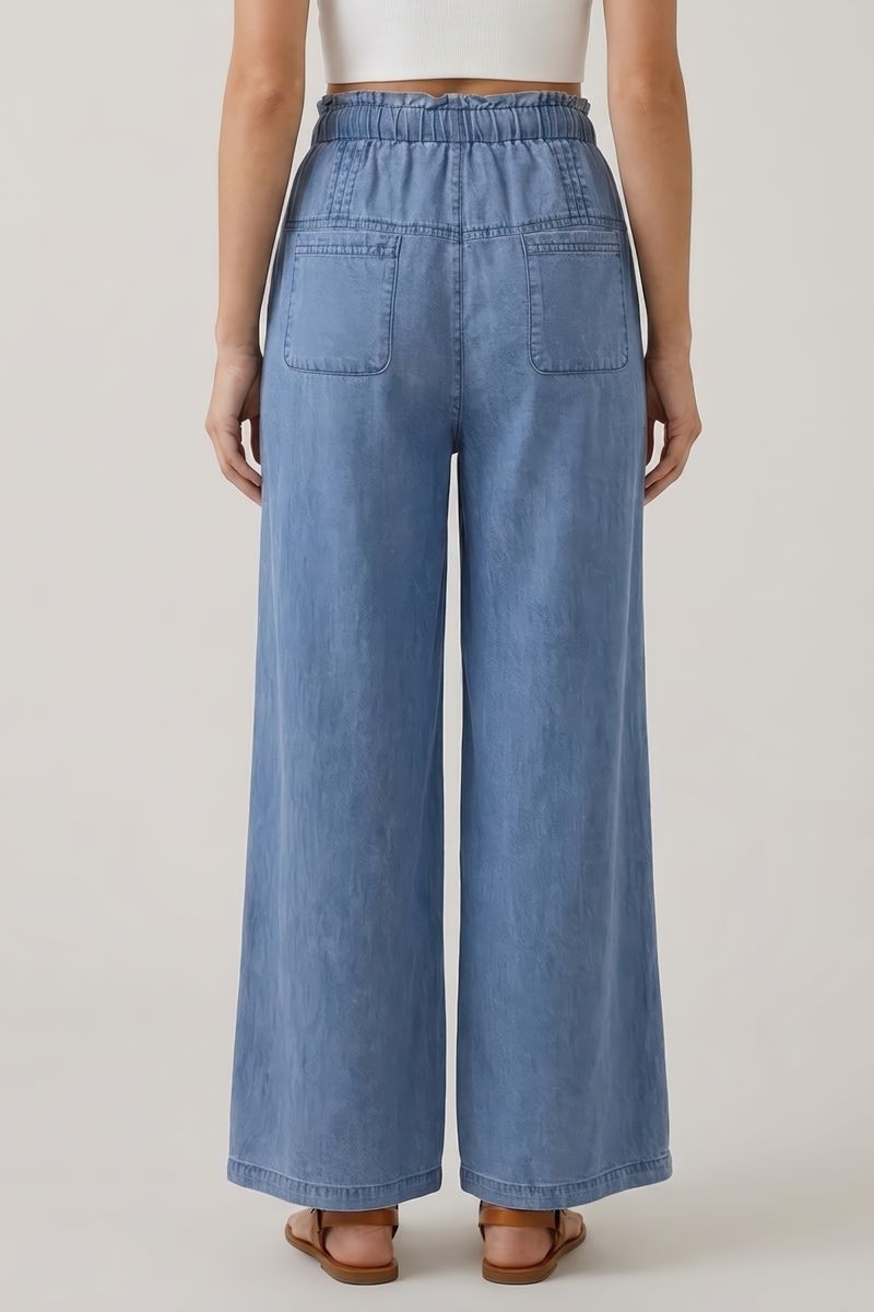 Denim Pleat Wide Leg Pants