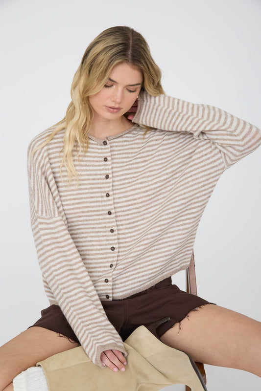 Stripe Drop Shoulder Knit Cardigan