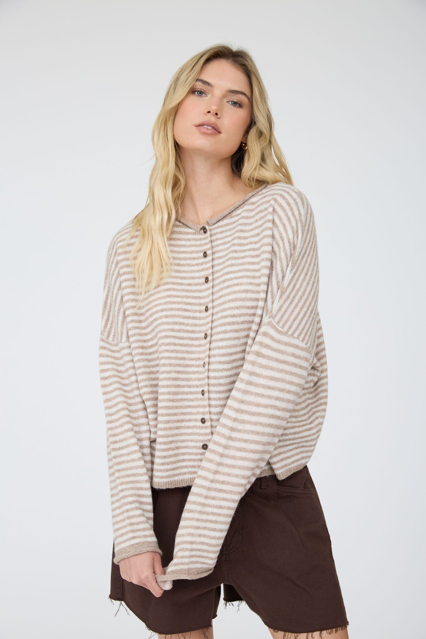 Stripe Drop Shoulder Knit Cardigan