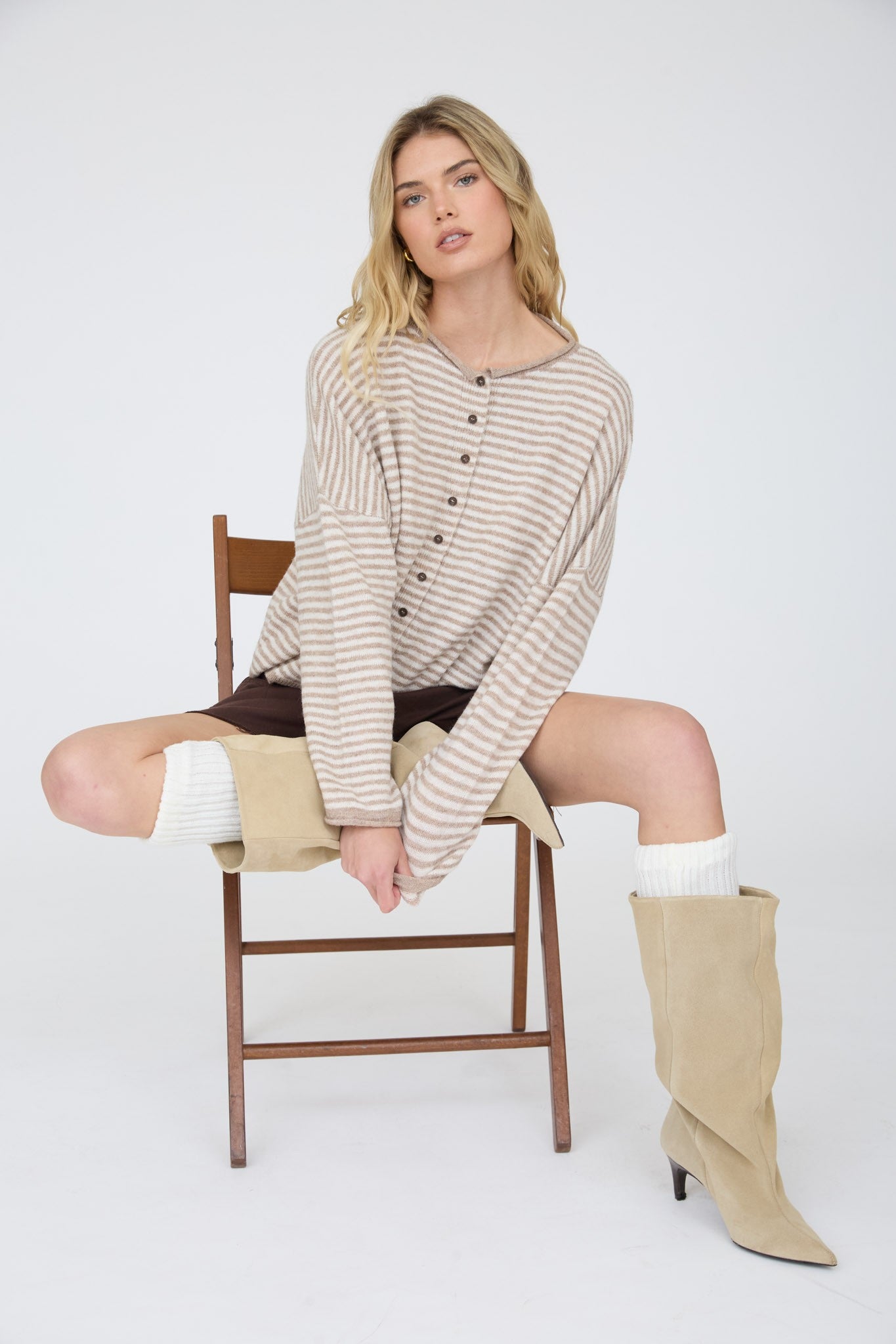 Stripe Drop Shoulder Knit Cardigan
