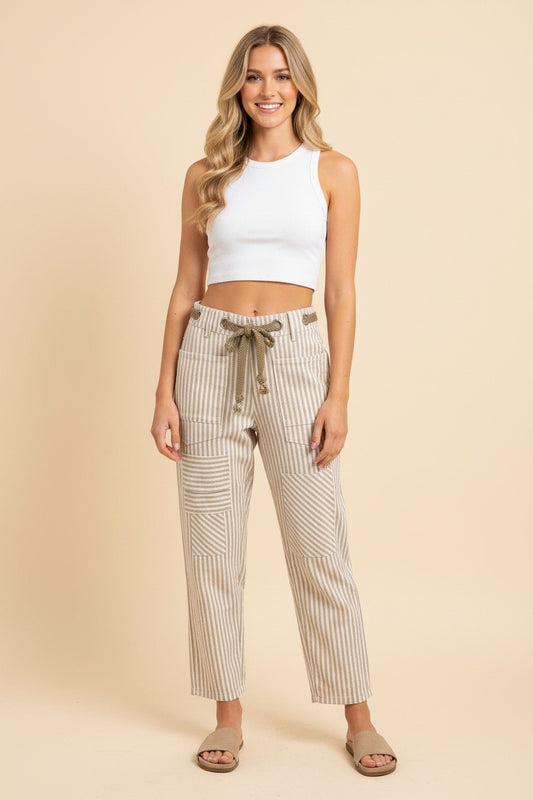 Mid Rise Stripe Cropped Pants