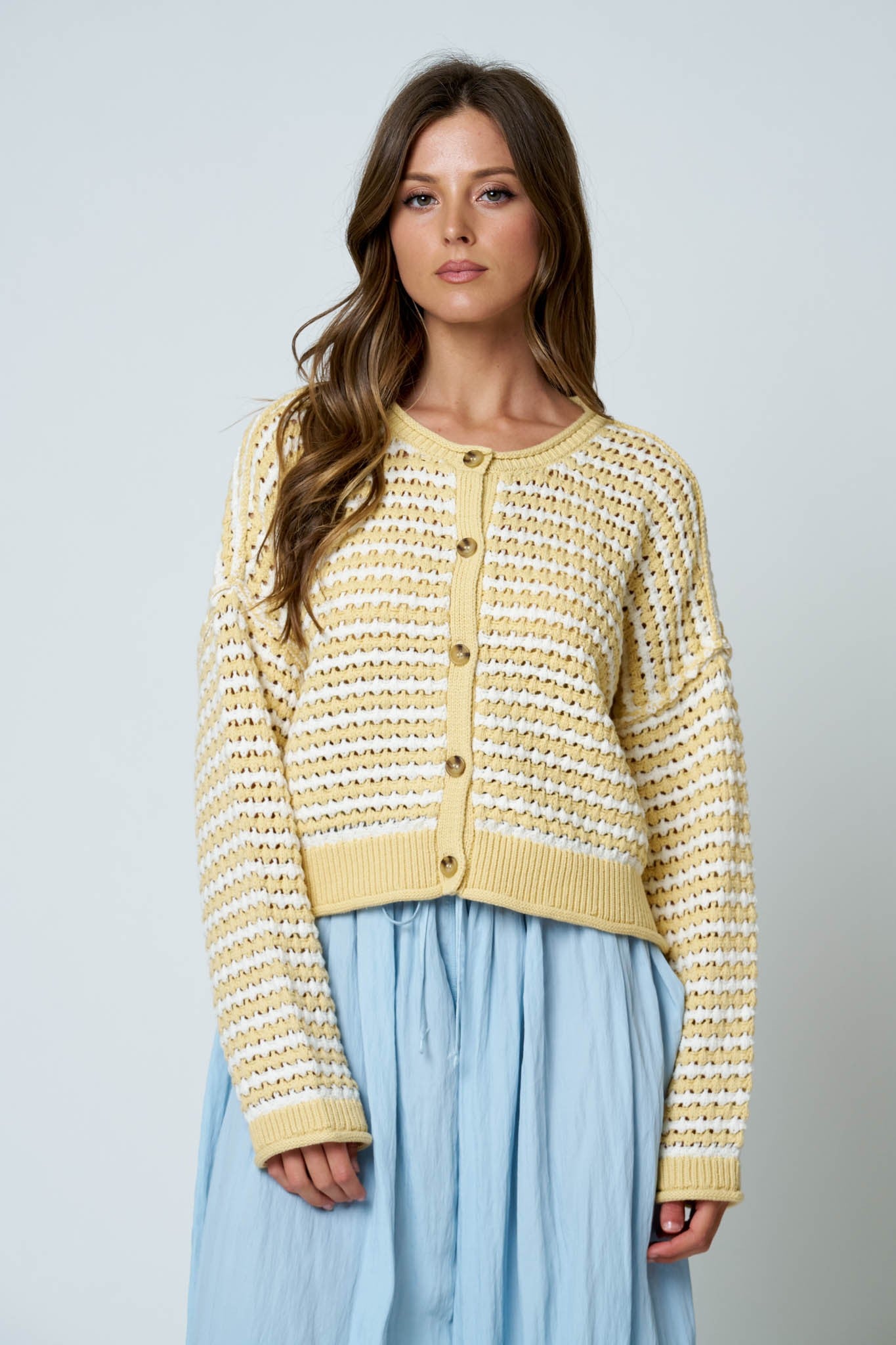 Stripe Crochet Knit Button Down