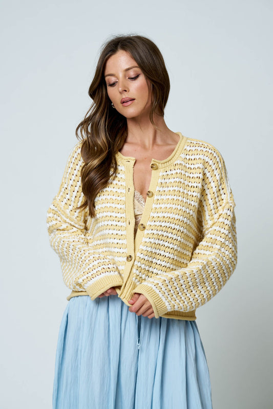Stripe Crochet Knit Button Down