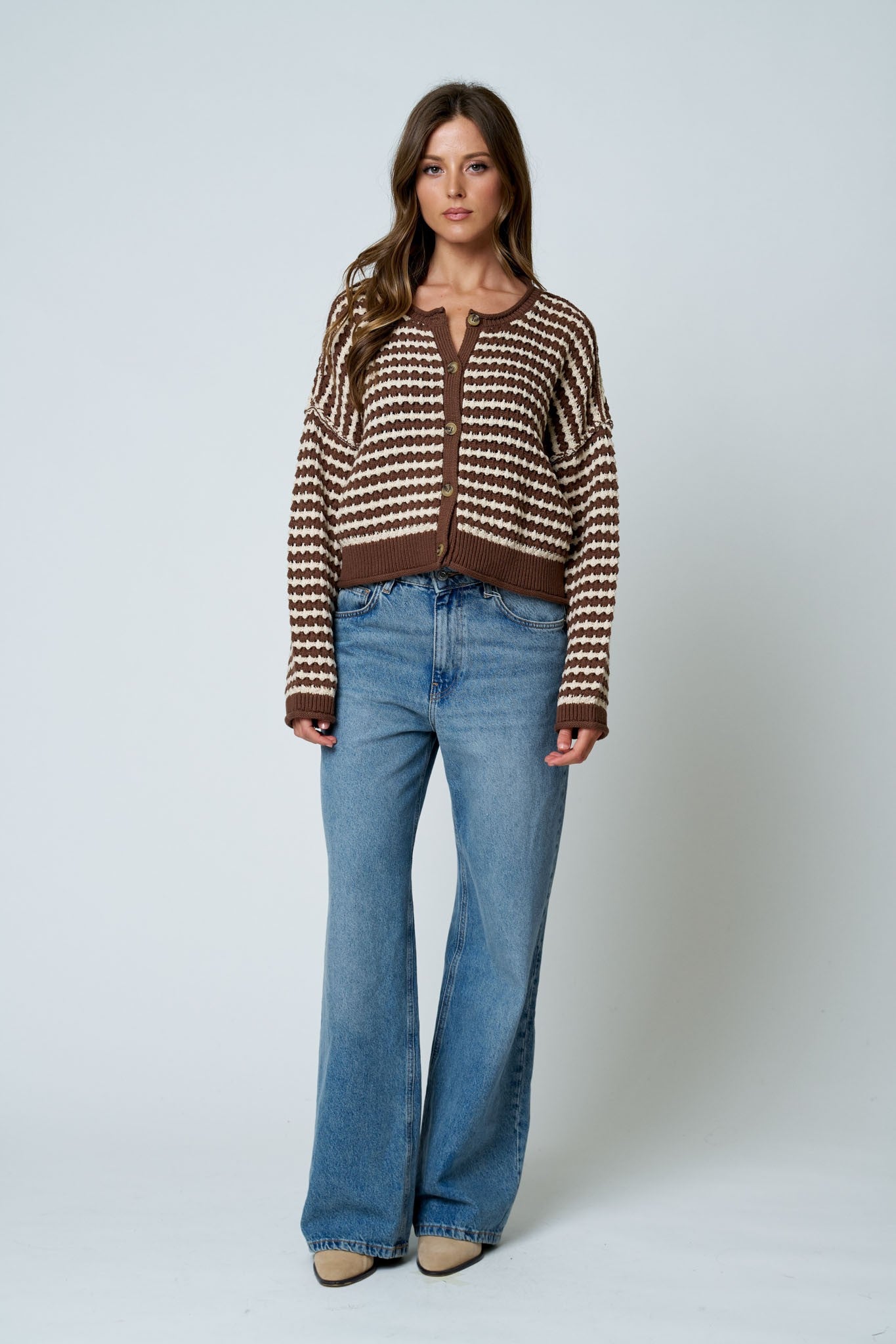 Stripe Crochet Knit Button Down