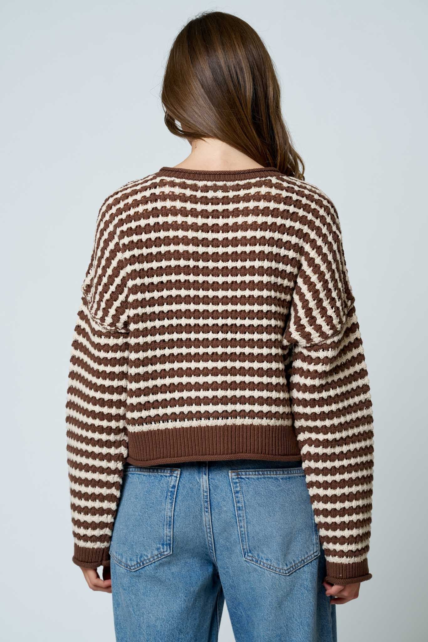 Stripe Crochet Knit Button Down