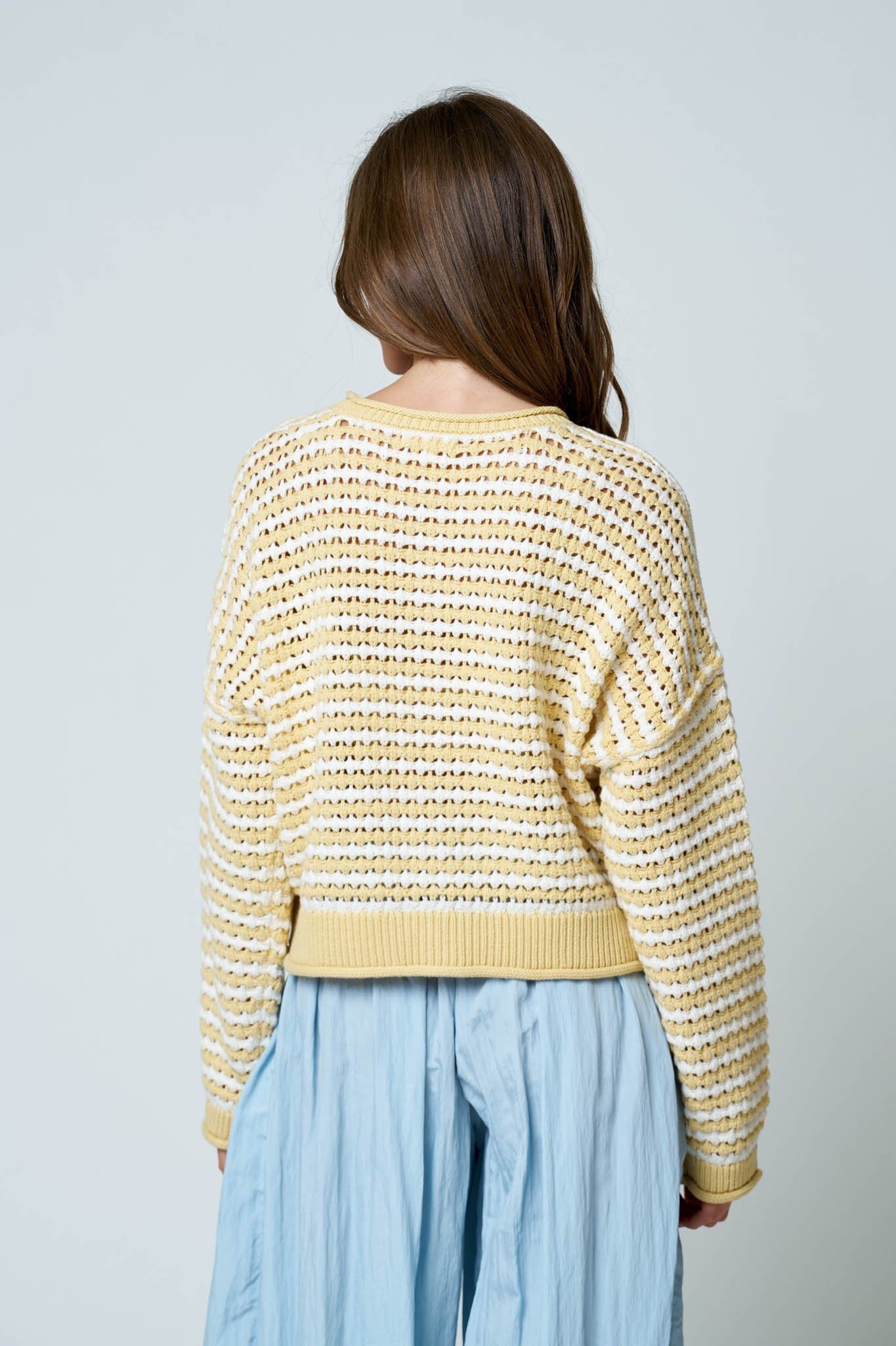 Stripe Crochet Knit Button Down
