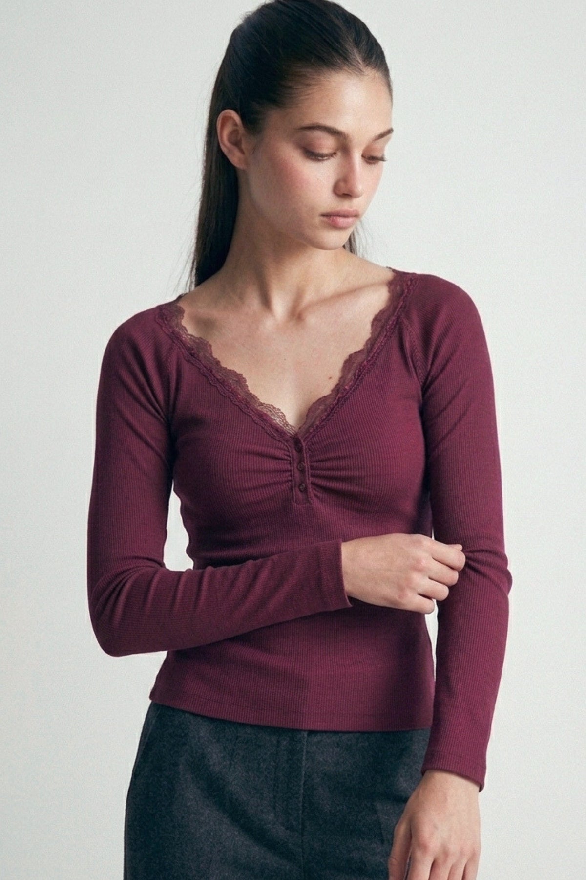 Lace-trim Long-sleeve Top