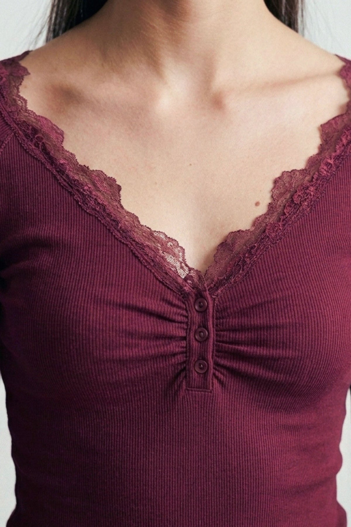 Lace-trim Long-sleeve Top