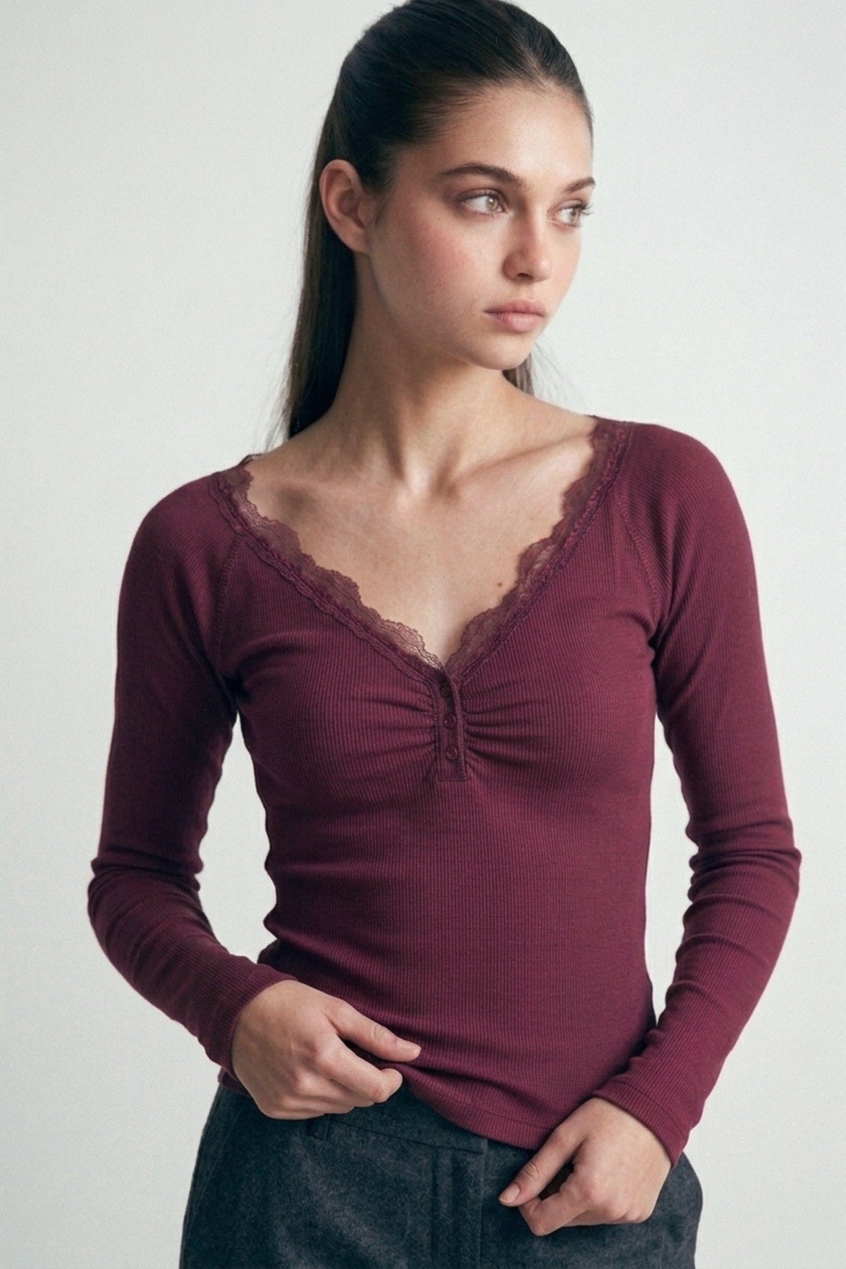 Lace-trim Long-sleeve Top