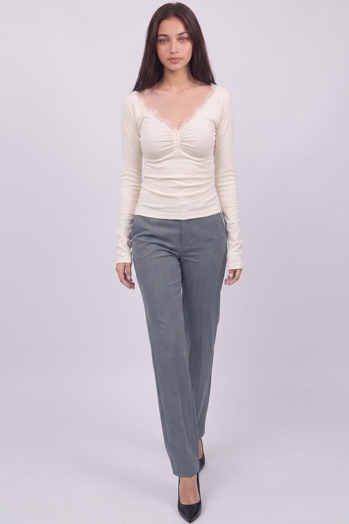 Lace-trim Long-sleeve Top