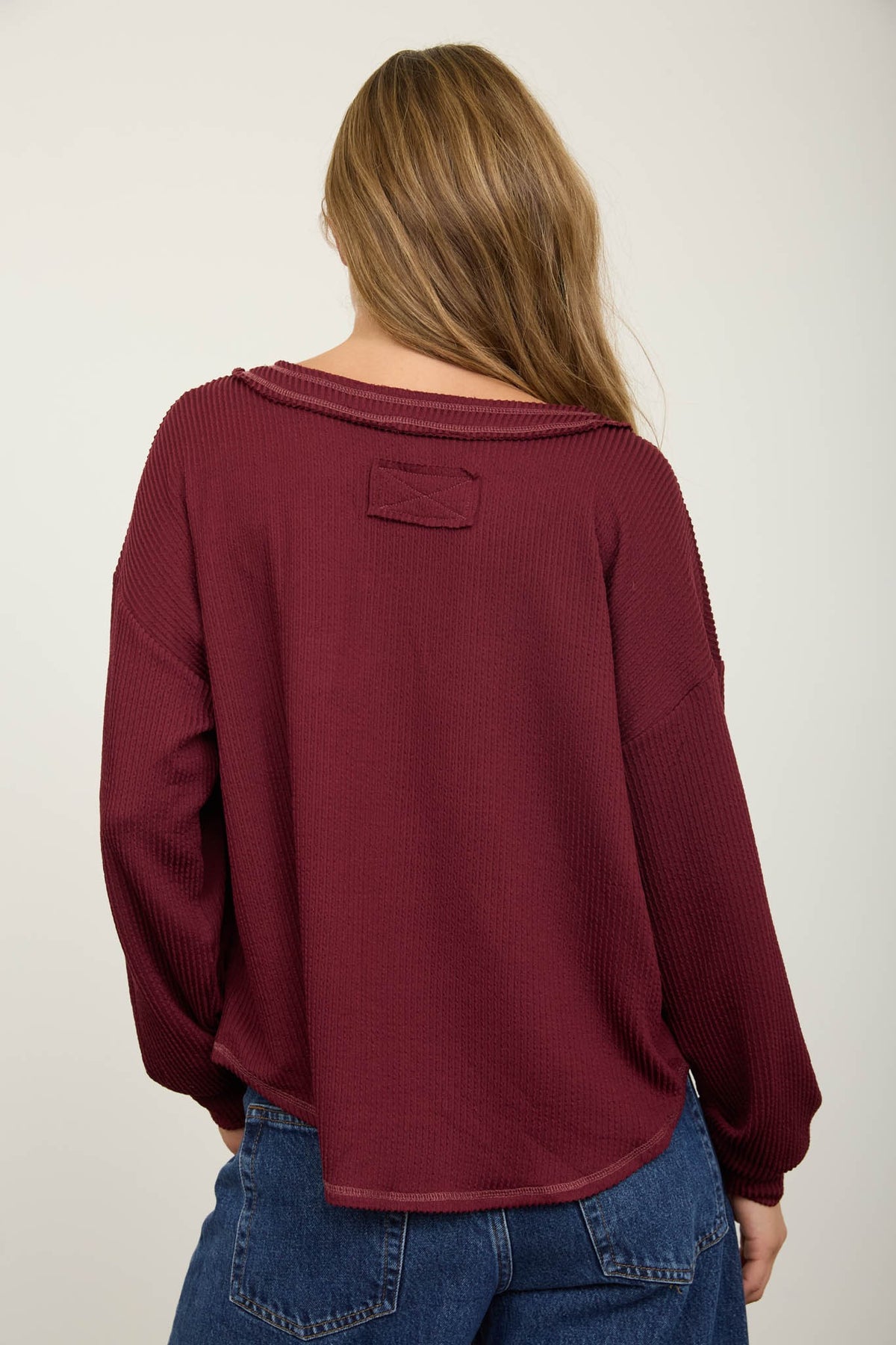 Raw Edge V-neck Knit Top