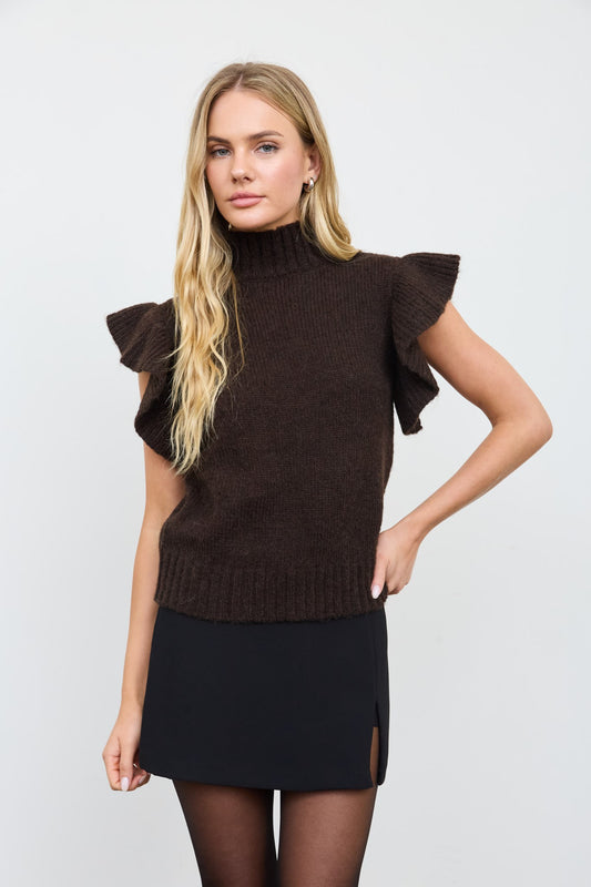 Ruffle Sleeve Ribbed Sweater