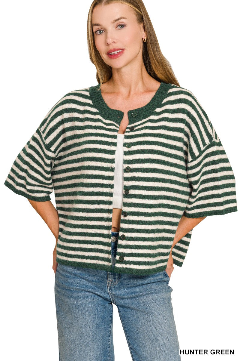 Striped Half Sleeve Cardigan