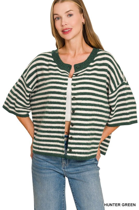 Striped Half Sleeve Cardigan