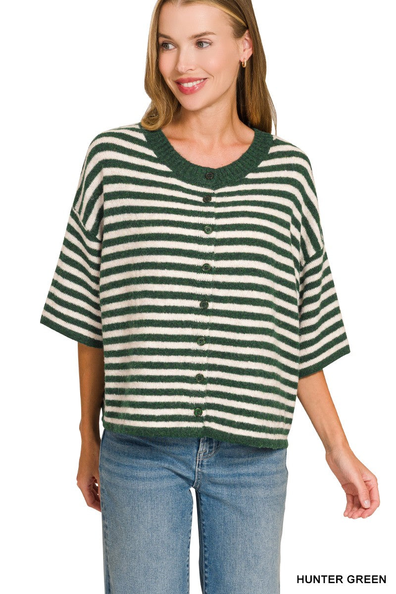 Striped Half Sleeve Cardigan