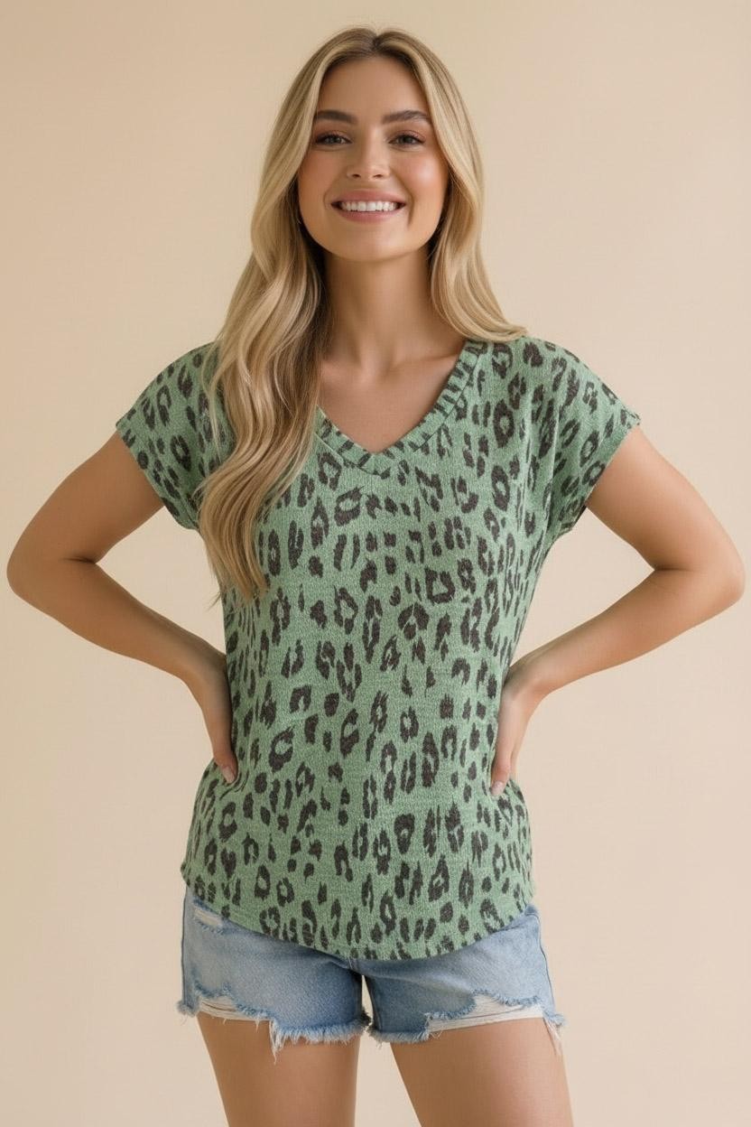 Mint V Neck Drop Shoulder