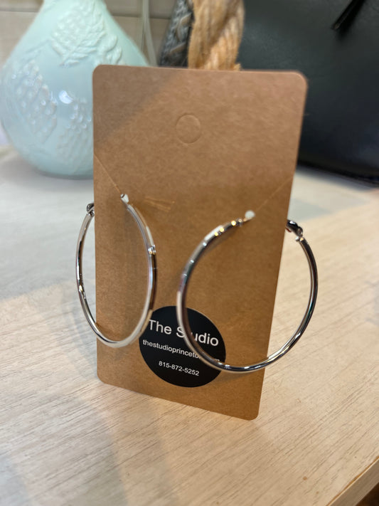 Silver Textured Hoops