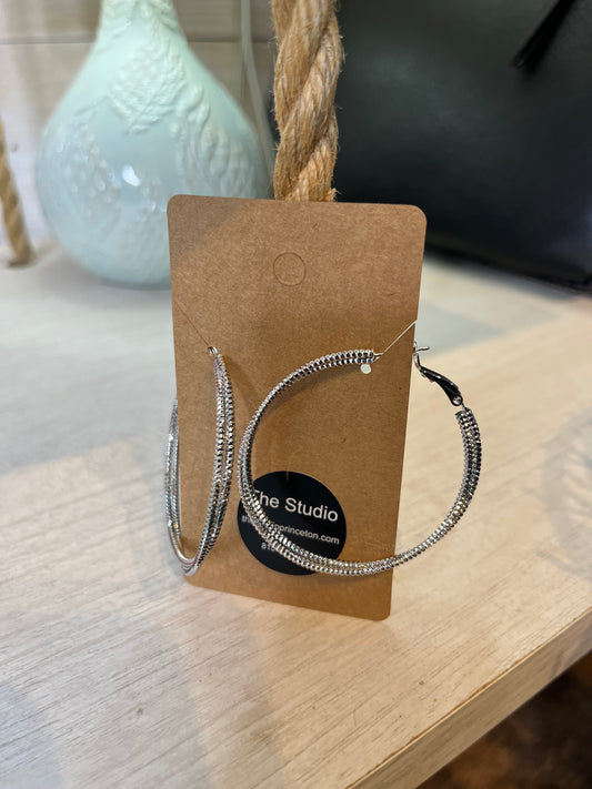 Bedazzle Twist Silver Hoops