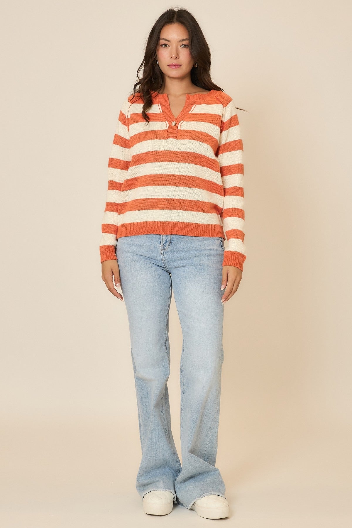 Deep Notch Neck Knit Sweater