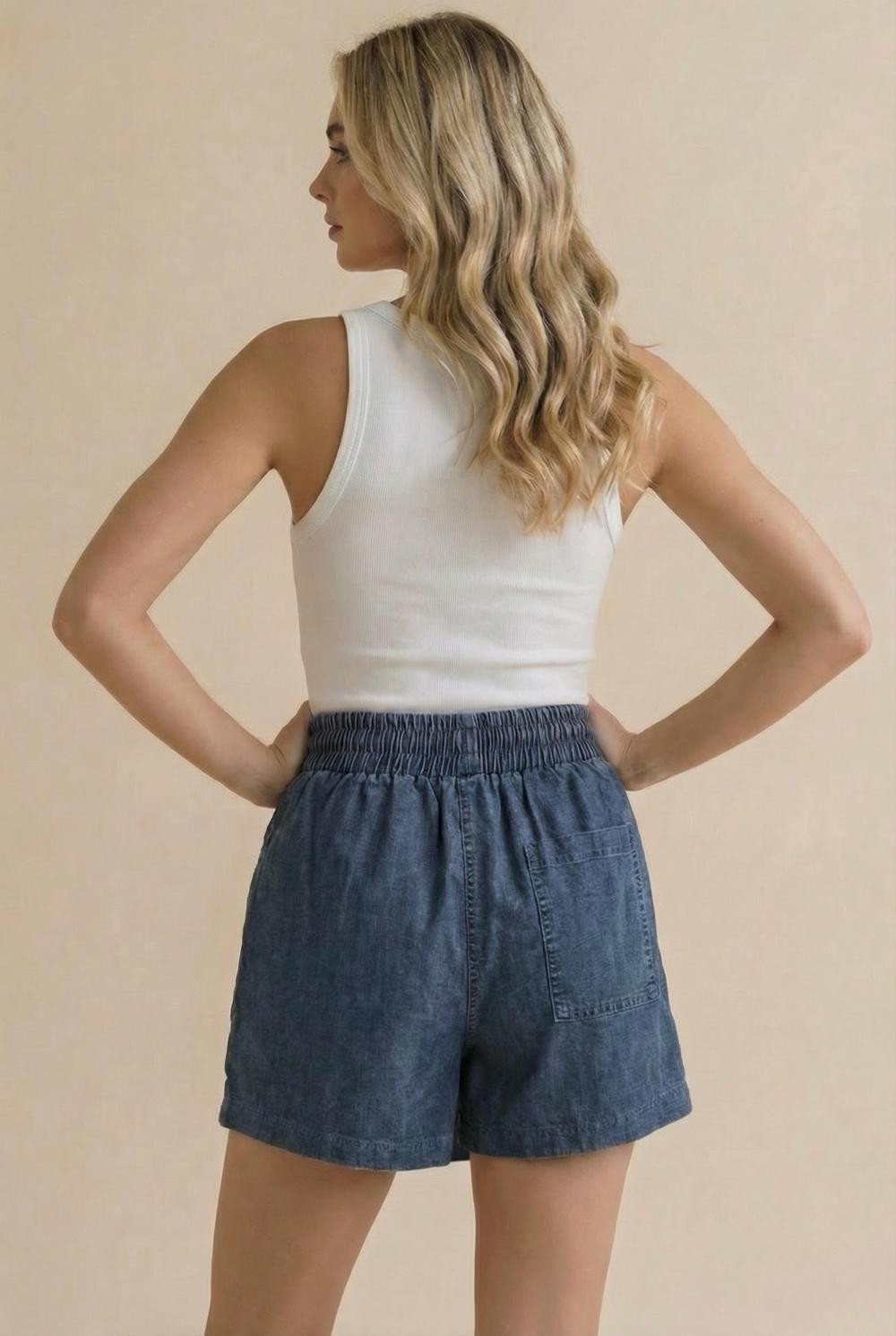 Elastic Waist Chambray Skort