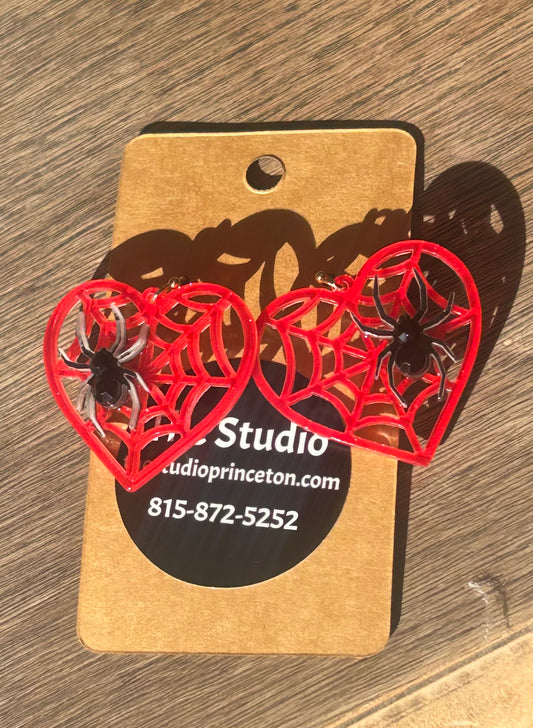 SPIDER WEB HEART EARRINGS